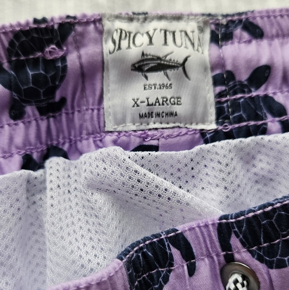 Size L Spicy Tuna Purple and Indigo Turtle Pattern Swim Shorts - Picture 5 of 6